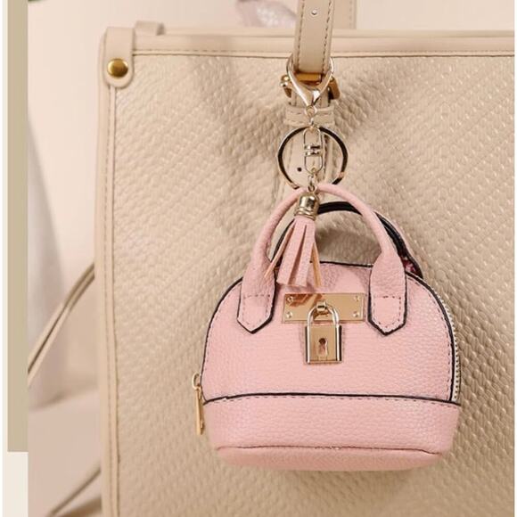 Navy (1) Mini Tote Bag Keychain Coin Purse Pu Leather for Mini Pouch Zipper - Picture 4 of 6